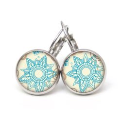 Druckknopf Ohrstecker Ohrhänger Clipse große türkise Blume im Vintage Stil