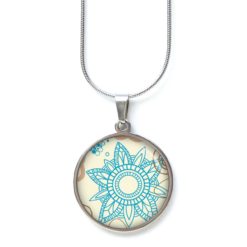 Druckknopf Ohrstecker Ohrhänger Clipse große türkise Blume im Vintage Stil