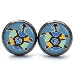 Druckknopf Ohrstecker Ohrhänger kleine Schildkröte in Blau Grün Gelb