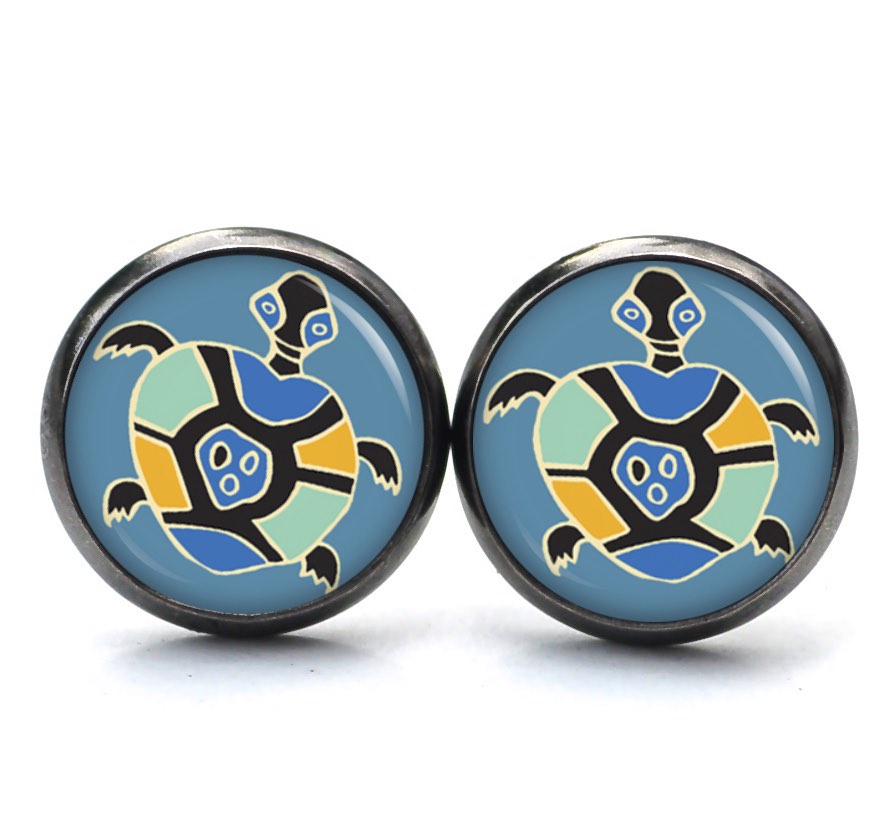 Druckknopf Ohrstecker Ohrhänger kleine Schildkröte in Blau Grün Gelb Druckknopf Ohrstecker Ohrhänger kleine Schildkröte in Blau Grün Gelb
