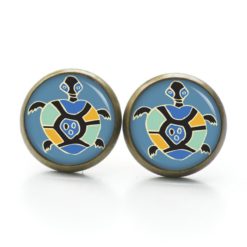 Druckknopf Ohrstecker Ohrhänger kleine Schildkröte in Blau Grün Gelb