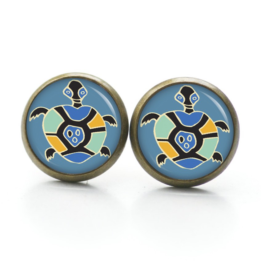Druckknopf Ohrstecker Ohrhänger kleine Schildkröte in Blau Grün Gelb Druckknopf Ohrstecker Ohrhänger kleine Schildkröte in Blau Grün Gelb