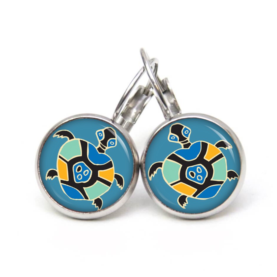 Druckknopf Ohrstecker Ohrhänger kleine Schildkröte in Blau Grün Gelb Druckknopf Ohrstecker Ohrhänger kleine Schildkröte in Blau Grün Gelb