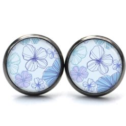Druckknopf Ohrstecker Ohrhänger viele blaue Blumen Blumenmeer