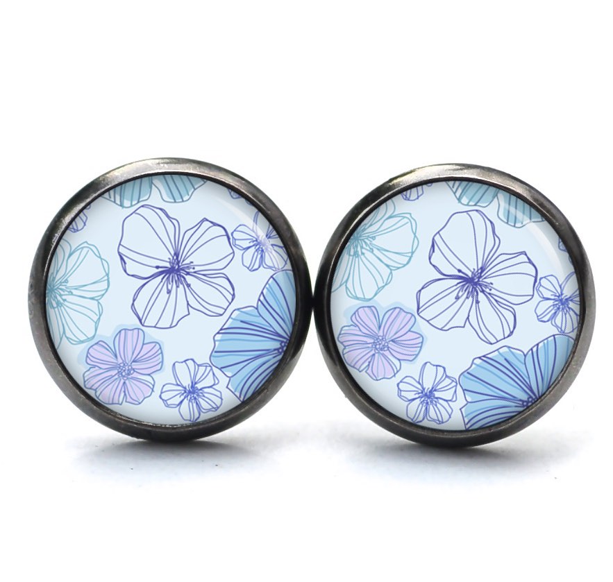 Druckknopf Ohrstecker Ohrhänger viele blaue Blumen Blumenmeer Druckknopf Ohrstecker Ohrhänger viele blaue Blumen Blumenmeer