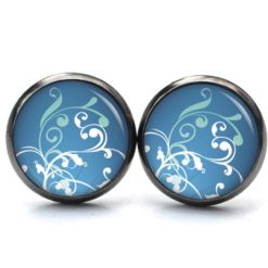 Druckknopf Ohrstecker Ohrhänger türkis blaue Muster Vintage