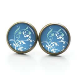 Druckknopf Ohrstecker Ohrhänger türkis blaue Muster Vintage