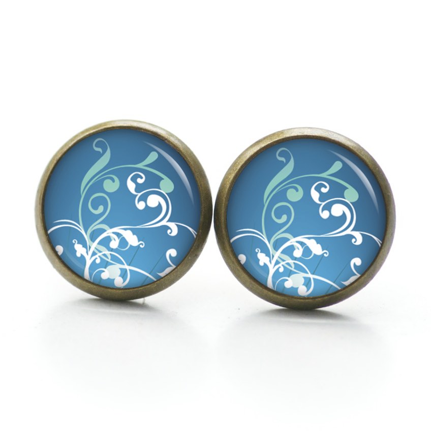Druckknopf Ohrstecker Ohrhänger türkis blaue Muster Vintage Druckknopf Ohrstecker Ohrhänger türkis blaue Muster Vintage