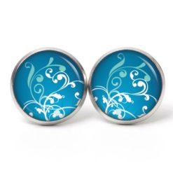 Druckknopf Ohrstecker Ohrhänger türkis blaue Muster Vintage