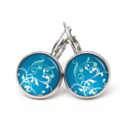 Druckknopf Ohrstecker Ohrhänger türkis blaue Muster Vintage
