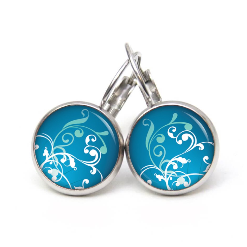 Druckknopf Ohrstecker Ohrhänger türkis blaue Muster Vintage Druckknopf Ohrstecker Ohrhänger türkis blaue Muster Vintage
