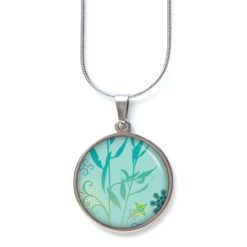 Druckknopf Ohrstecker Ohrhänger türkis grünes Schilf Blätter - Edelstahl