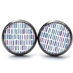 Druckknopf Ohrstecker Ohrhänger türkis violett blaue Striche