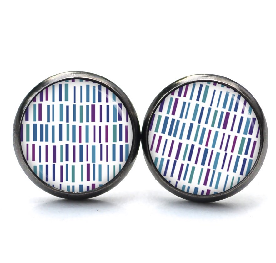Druckknopf Ohrstecker Ohrhänger türkis violett blaue Striche Druckknopf Ohrstecker Ohrhänger türkis violett blaue Striche
