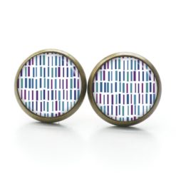 Druckknopf Ohrstecker Ohrhänger türkis violett blaue Striche