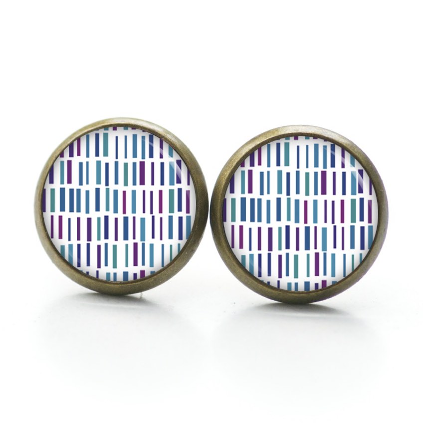 Druckknopf Ohrstecker Ohrhänger türkis violett blaue Striche Druckknopf Ohrstecker Ohrhänger türkis violett blaue Striche