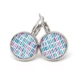 Druckknopf Ohrstecker Ohrhänger türkis violett blaue Striche