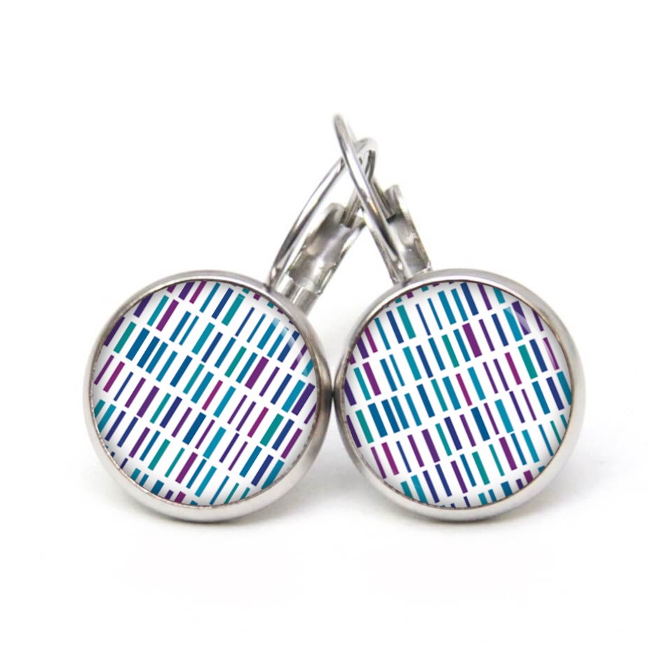 Druckknopf Ohrstecker Ohrhänger türkis violett blaue Striche Druckknopf Ohrstecker Ohrhänger türkis violett blaue Striche