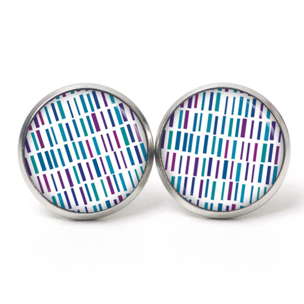 Druckknopf Ohrstecker Ohrhänger türkis violett blaue Striche Druckknopf Ohrstecker Ohrhänger türkis violett blaue Striche