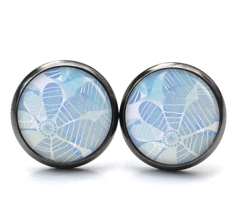 Druckknopf Ohrstecker Ohrhänger große hellblaue Blumen – Edelstahl Druckknopf Ohrstecker Ohrhänger große hellblaue Blumen - Edelstahl