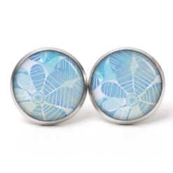 Druckknopf Ohrstecker Ohrhänger große hellblaue Blumen - Edelstahl