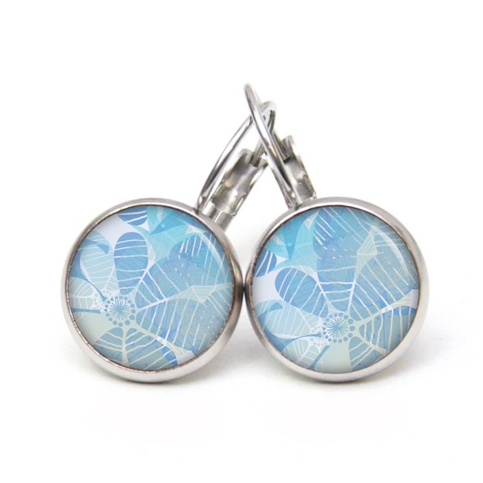 Druckknopf Ohrstecker Ohrhänger große hellblaue Blumen – Edelstahl Druckknopf Ohrstecker Ohrhänger große hellblaue Blumen - Edelstahl