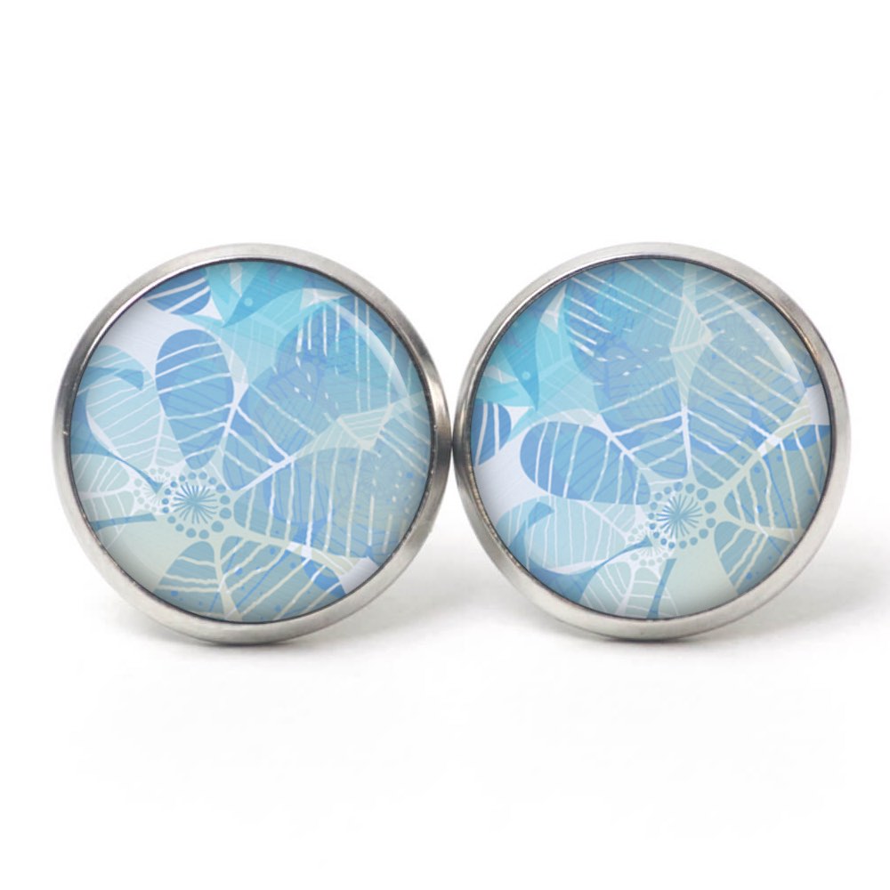 Druckknopf Ohrstecker Ohrhänger große hellblaue Blumen – Edelstahl Druckknopf Ohrstecker Ohrhänger große hellblaue Blumen - Edelstahl