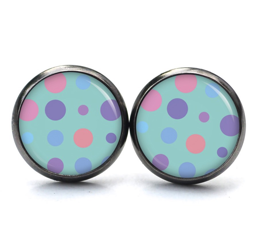 Druckknopf Ohrstecker Ohrhänger türkis mit bunte Punkte Tupfen Druckknopf Ohrstecker Ohrhänger türkis mit bunte Punkte Tupfen