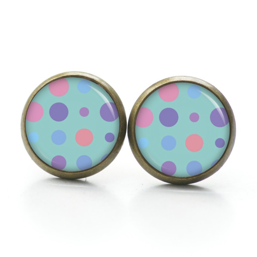 Druckknopf Ohrstecker Ohrhänger türkis mit bunte Punkte Tupfen Druckknopf Ohrstecker Ohrhänger türkis mit bunte Punkte Tupfen