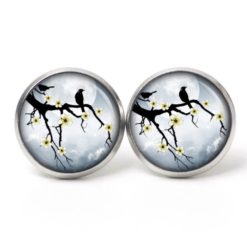 Druckknopf Ohrstecker Ohrhänger Vögel bei Nacht