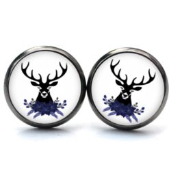 Druckknopf Ohrstecker Ohrhänger Clipse Oktoberfest Hirsch dunkelblau