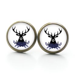 Druckknopf Ohrstecker Ohrhänger Clipse Oktoberfest Hirsch dunkelblau