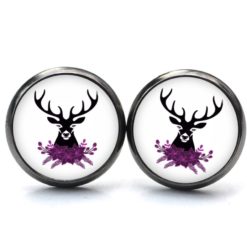 Druckknopf Ohrstecker Ohrhänger Clipse Oktoberfest Hirsch violett