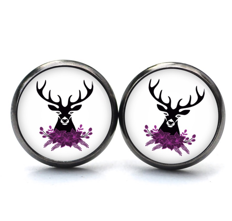 Druckknopf Ohrstecker Ohrhänger Clipse Oktoberfest Hirsch violett Druckknopf Ohrstecker Ohrhänger Clipse Oktoberfest Hirsch violett