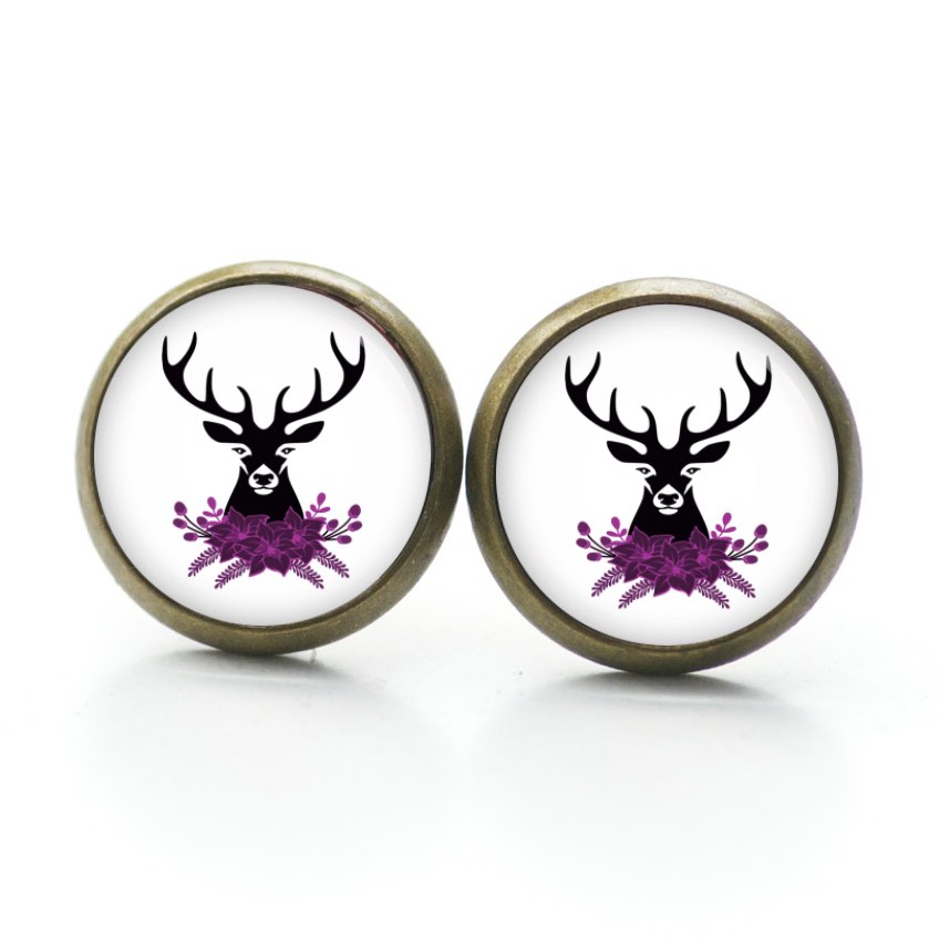 Druckknopf Ohrstecker Ohrhänger Clipse Oktoberfest Hirsch violett Druckknopf Ohrstecker Ohrhänger Clipse Oktoberfest Hirsch violett