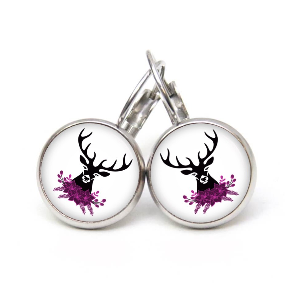 Druckknopf Ohrstecker Ohrhänger Clipse Oktoberfest Hirsch violett Druckknopf Ohrstecker Ohrhänger Clipse Oktoberfest Hirsch violett