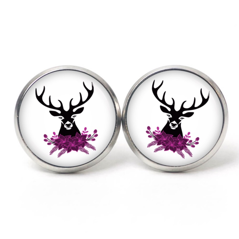 Druckknopf Ohrstecker Ohrhänger Clipse Oktoberfest Hirsch violett Druckknopf Ohrstecker Ohrhänger Clipse Oktoberfest Hirsch violett