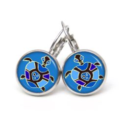 Druckknopf Ohrstecker Ohrhänger Clipse Schildkröte blau