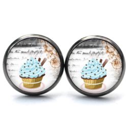 Druckknopf Ohrstecker Ohrhänger Clipse Cupcake Kuchen hellblau