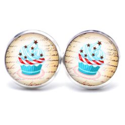 Druckknopf Ohrstecker Ohrhänger Clipse Cupcake hellblau mit Sternen