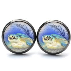 Druckknopf Ohrstecker Ohrhänger Clipse Schildkröte im Meer blau