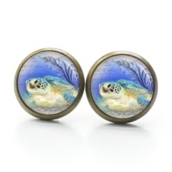 Druckknopf Ohrstecker Ohrhänger Clipse Schildkröte im Meer blau
