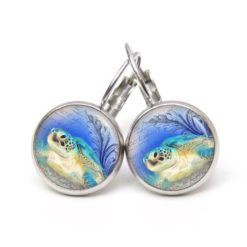 Druckknopf Ohrstecker Ohrhänger Clipse Schildkröte im Meer blau