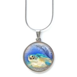 Druckknopf Ohrstecker Ohrhänger Clipse Schildkröte im Meer blau