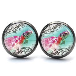 Druckknopf Ohrstecker Ohrhänger Clipse rosa Schildkröte