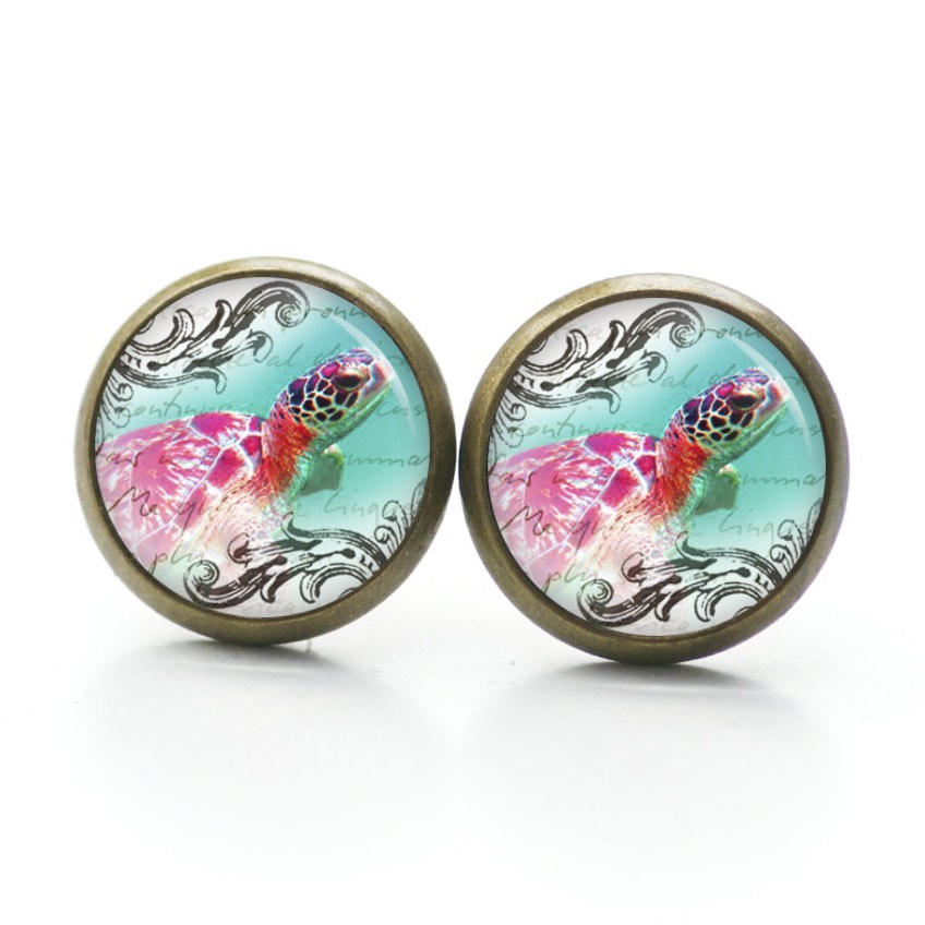 Druckknopf Ohrstecker Ohrhänger Clipse rosa Schildkröte Druckknopf Ohrstecker Ohrhänger Clipse rosa Schildkröte