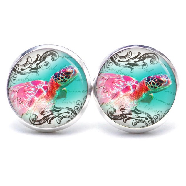 Druckknopf Ohrstecker Ohrhänger Clipse rosa Schildkröte Druckknopf Ohrstecker Ohrhänger Clipse rosa Schildkröte