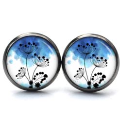 Druckknopf Ohrstecker Ohrhänger Clipse blau weiße Pusteblume