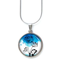 Druckknopf Ohrstecker Ohrhänger Clipse blau weiße Pusteblume