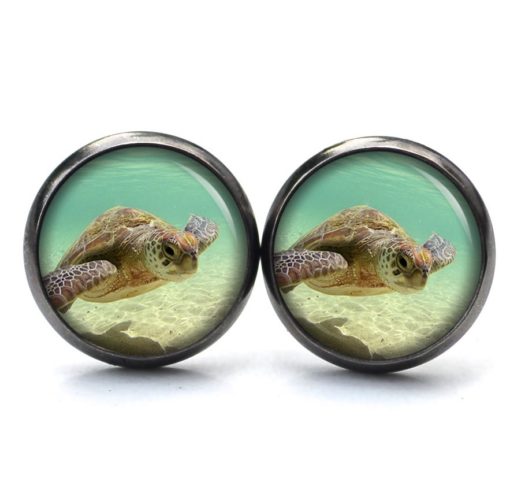 Druckknopf Ohrstecker Ohrhänger Clipse Schildkröte unter Wasser
